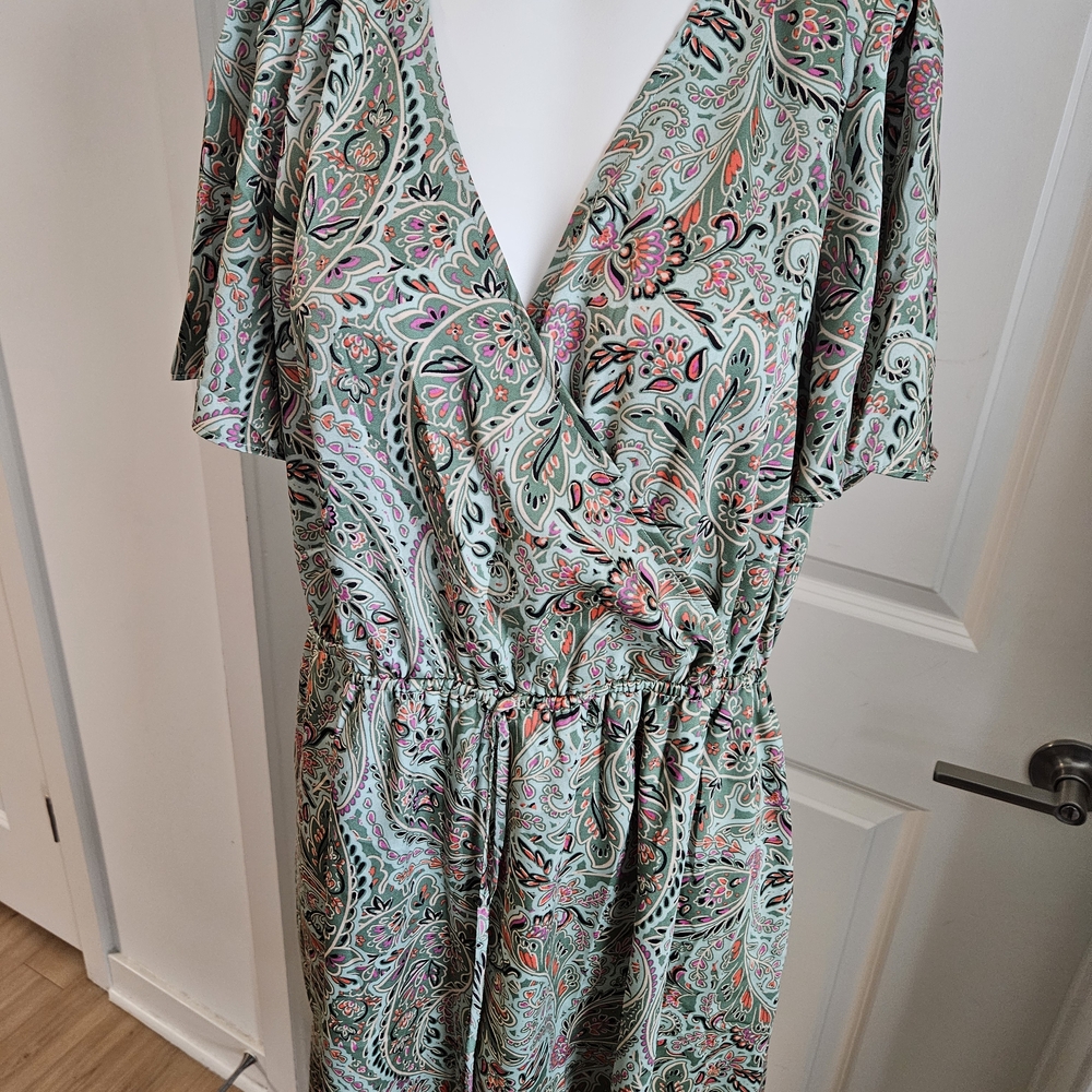 LOFT Paisley Midi Dress in Green and Pink